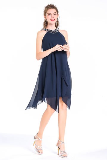 Robe de soirée bleu nuit effet fantaisie & décontracté