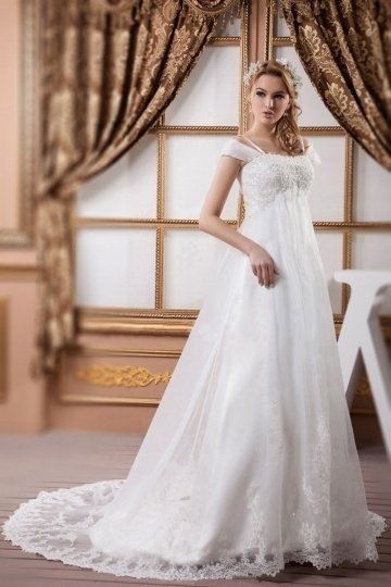 Robe de mariage grossesse avec traîne courte brodée de dentelle
