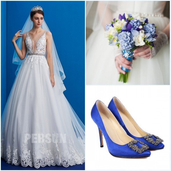 escarpins bleus de mariée à talon haut