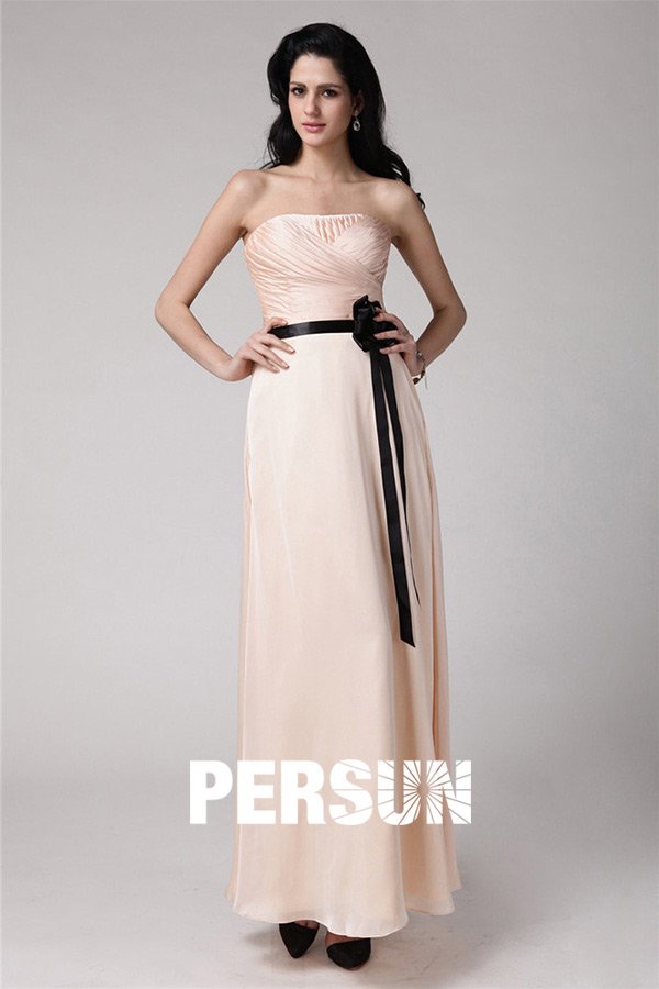 robe de soirée longue bustier plissé avec ceinture noire