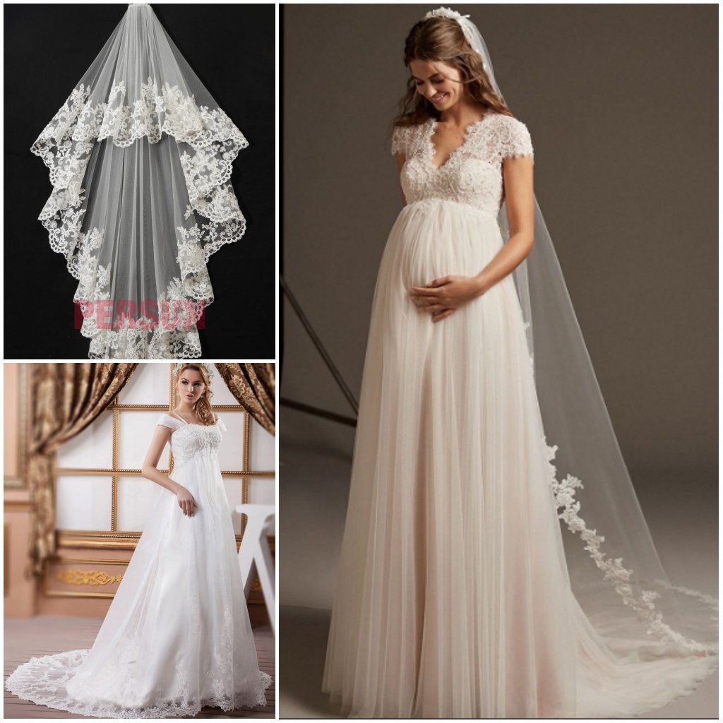 robe de mariée longue de grossesse avec voile
