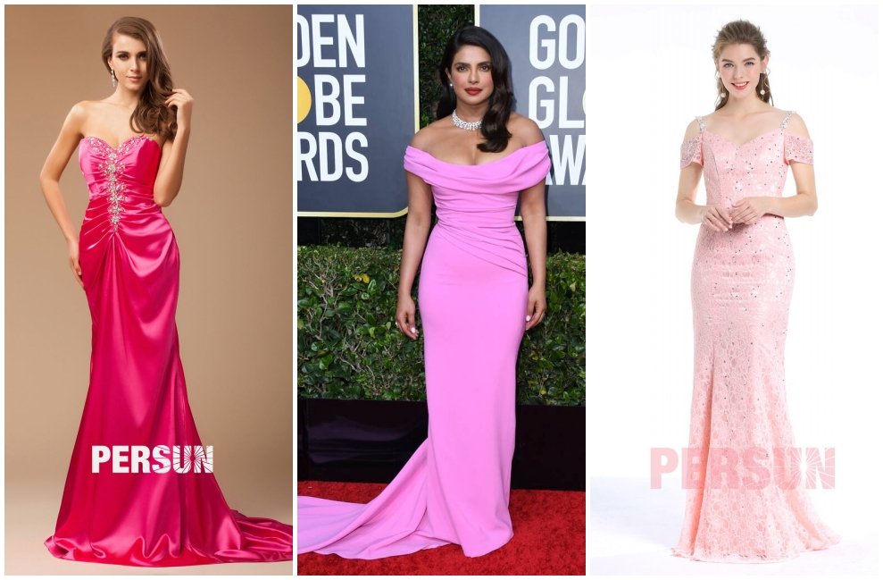 robe de soirée rose longue épaules découvertes