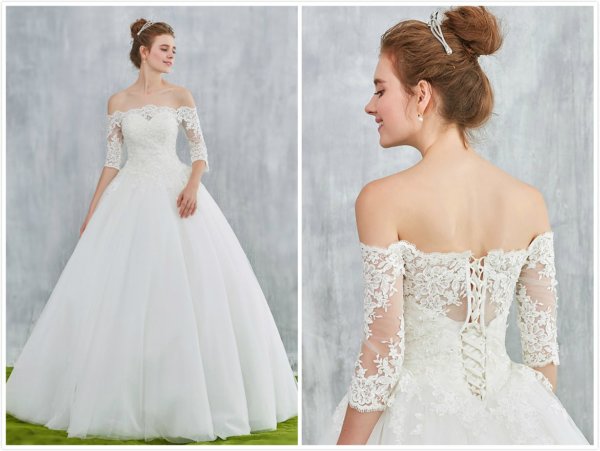 robe mariée princesse col bateau avec manches