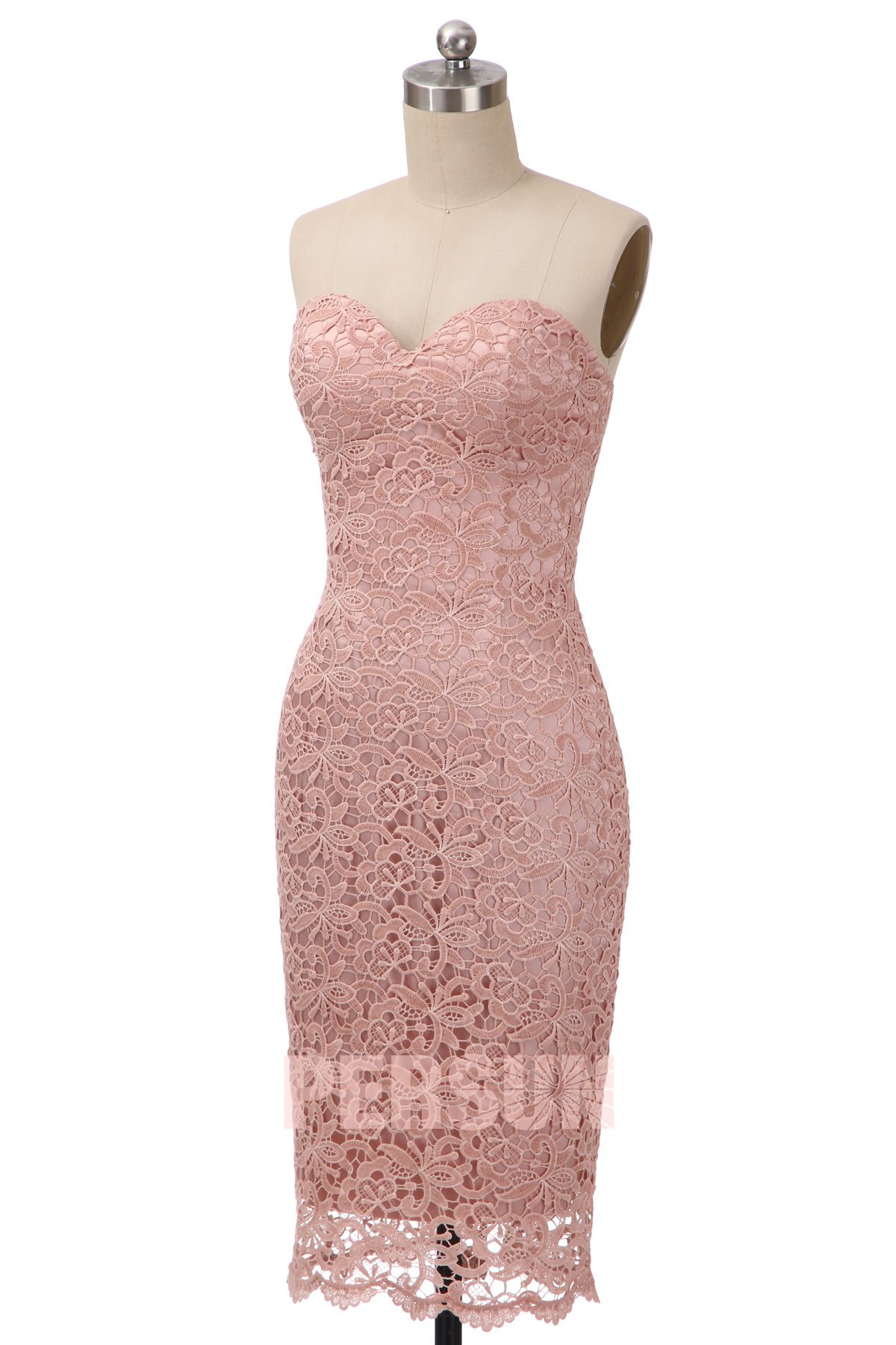 robe cocktail courte fourreau dentelle guipure vieux rose bustier coeur pour mariage