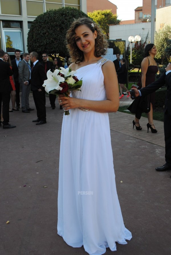 robe mariée colonne style grecque col asymétrique