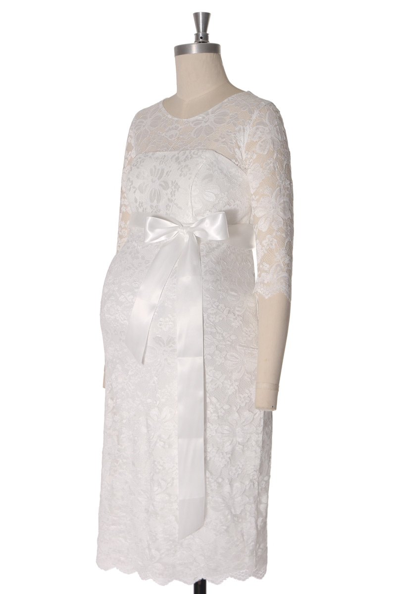 robe de mariée grossesse dentelle ivoire courte avec manches