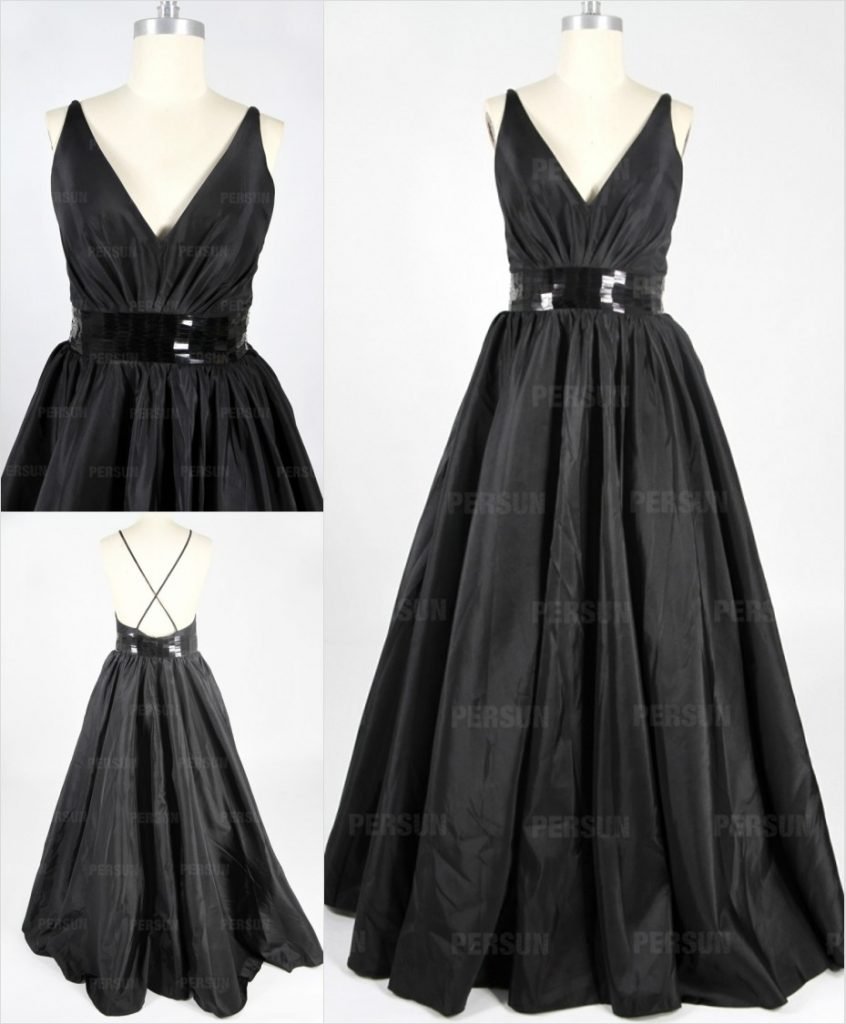 robe de mariée noire simple sexy dos nu avec bretelle fine décolleté v